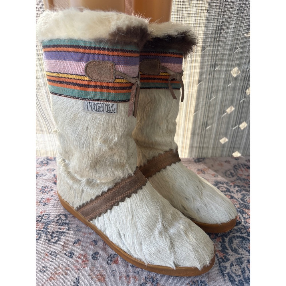 Tecnica Women Cream Goat Hair Faux Fur Moon Boots Vintage Après Ski Italy